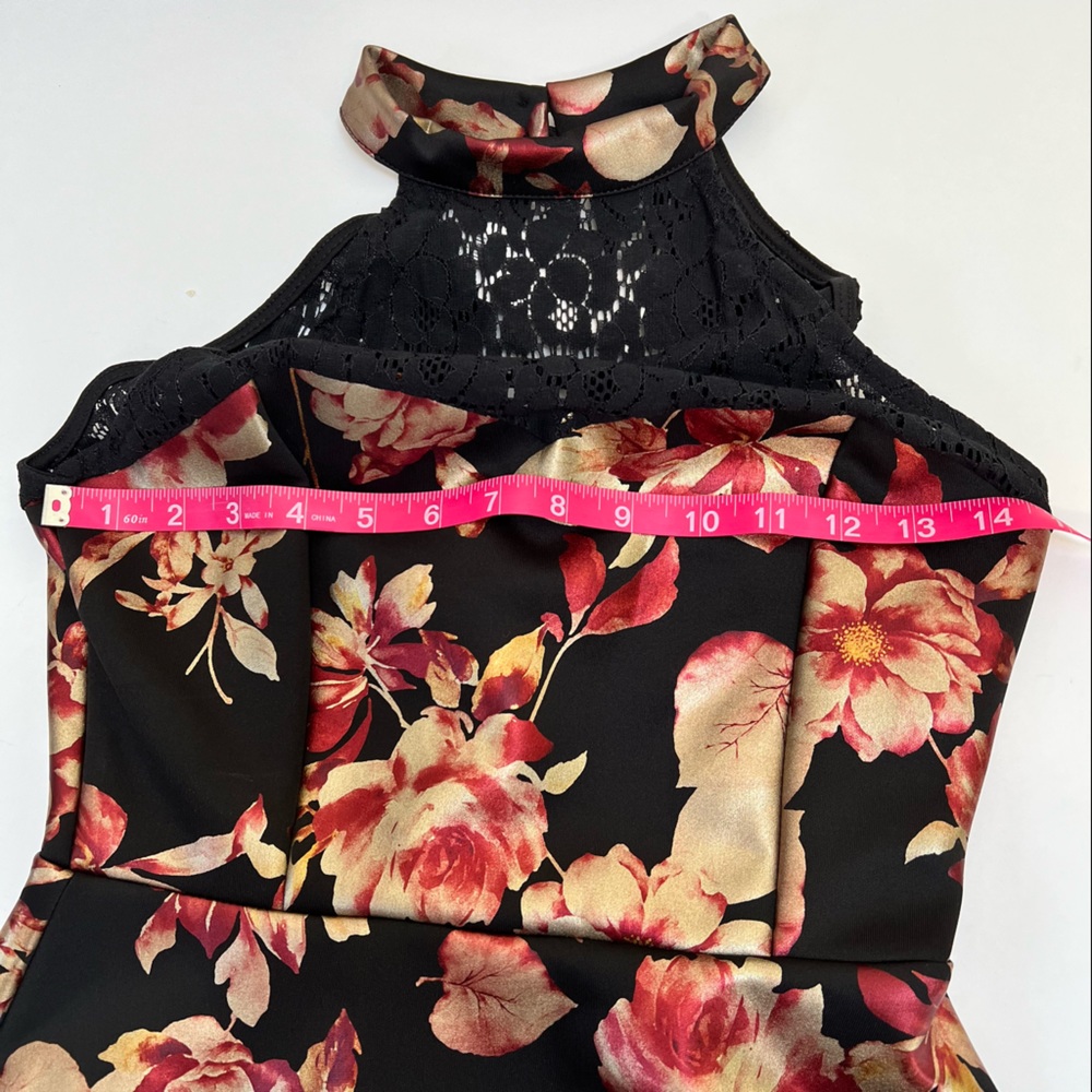 NWT Francesca's Lace and Satin Floral Fit and Flare Tea Length Halter Dress - Picture 14 of 16